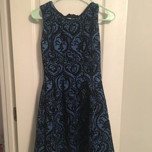 Dark blue and black raised velvet pattered dress
